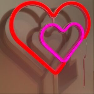 Pink Heart Neon Sign Led Light Battery Operated Lamp Valentine Hearts NEW